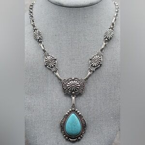 Ambers Allie Concho Necklace With Teardrop Turquoise Colored Stone